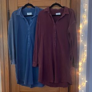 The Normal Brand - Blue and Burgundy Long Sleeve Shirt Dresses